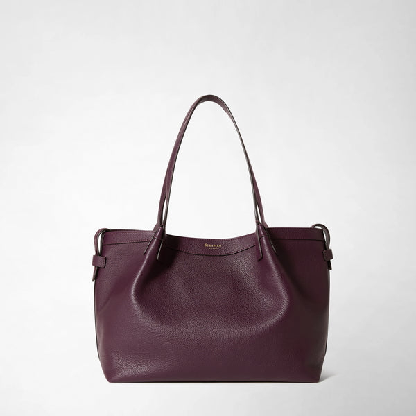 Small secret tote bag in rugiada leather - dark plum