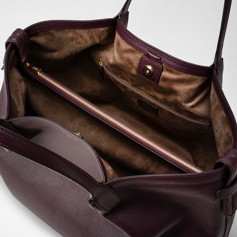 Secret tote bag in rugiada leather - dark plum