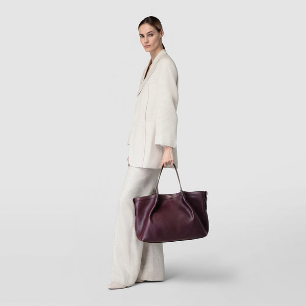 Secret tote bag in rugiada leather - dark plum