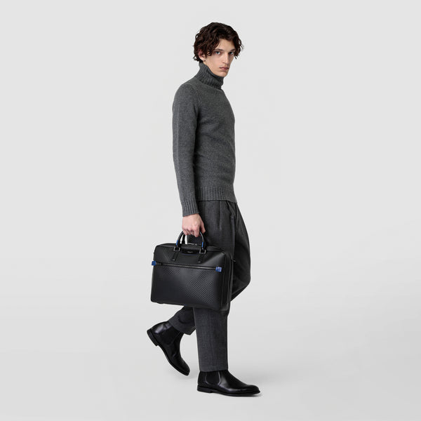 Slim briefcase in stepan - black/winter blue