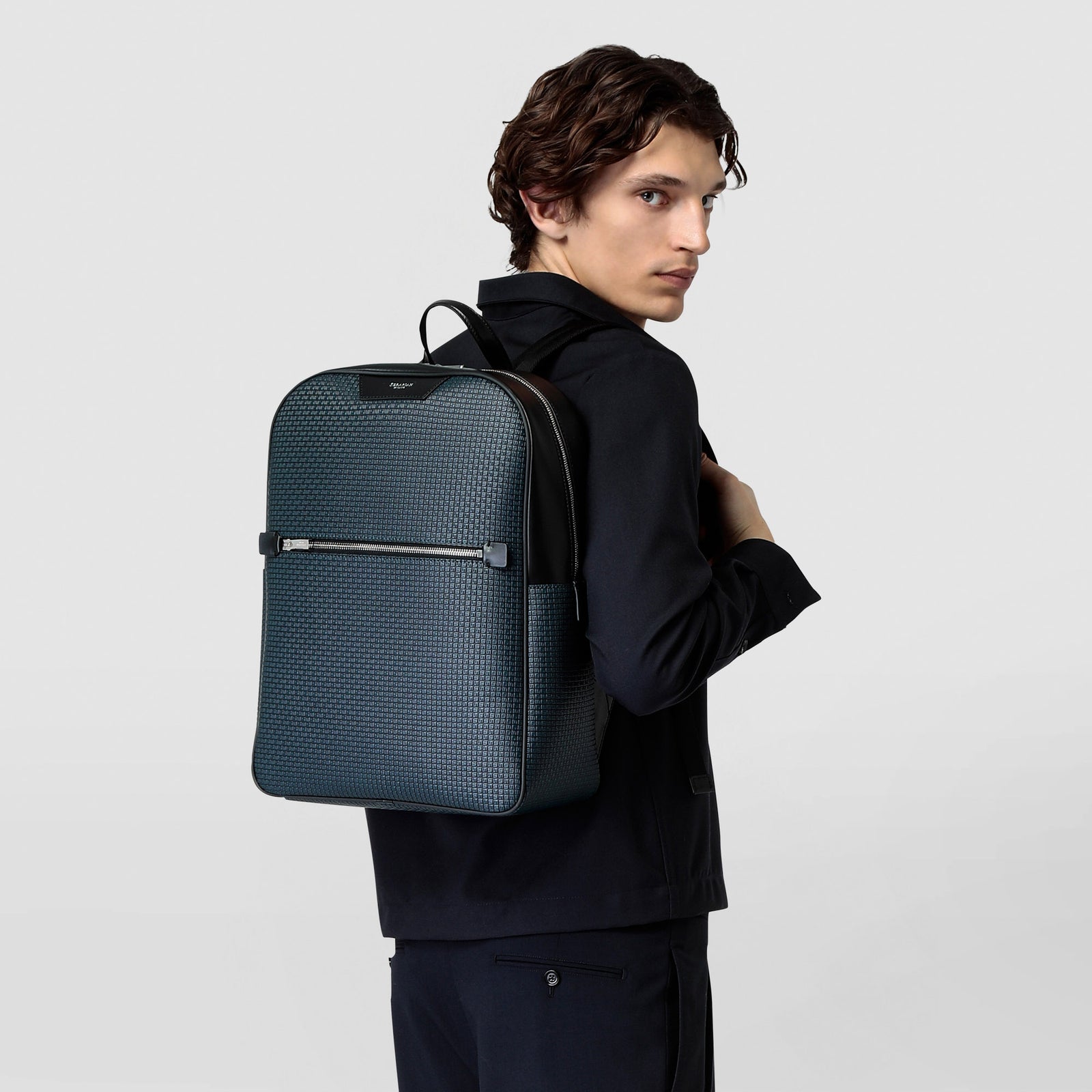 Backpack in stepan ocean blue and black – Serapian Boutique Online