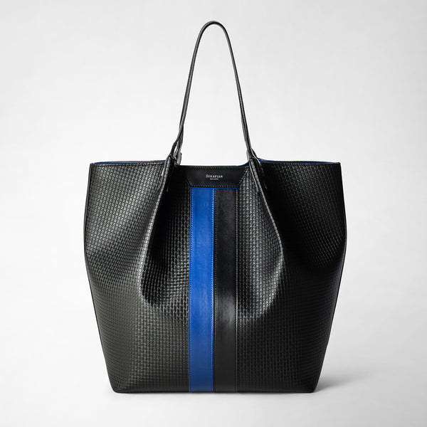 Vertical secret tote bag in stepan - black/winter blue