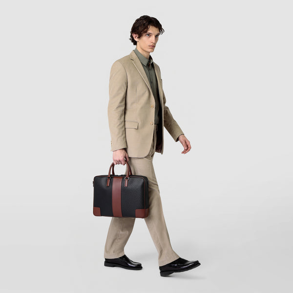 Slim briefcase in stepan 72 - black/cuoio