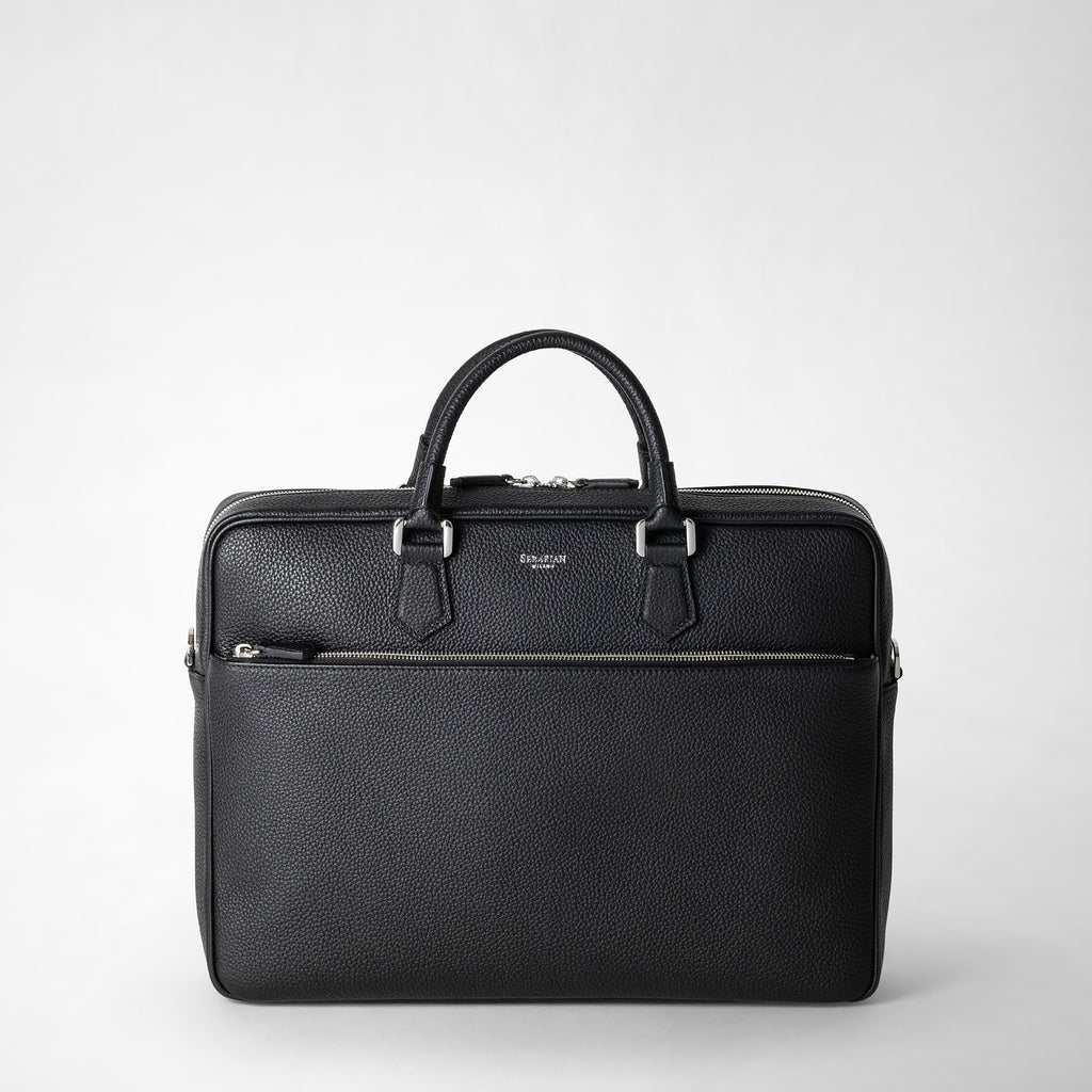 Slim briefcase in cachemire leather leather black – Serapian Boutique Online