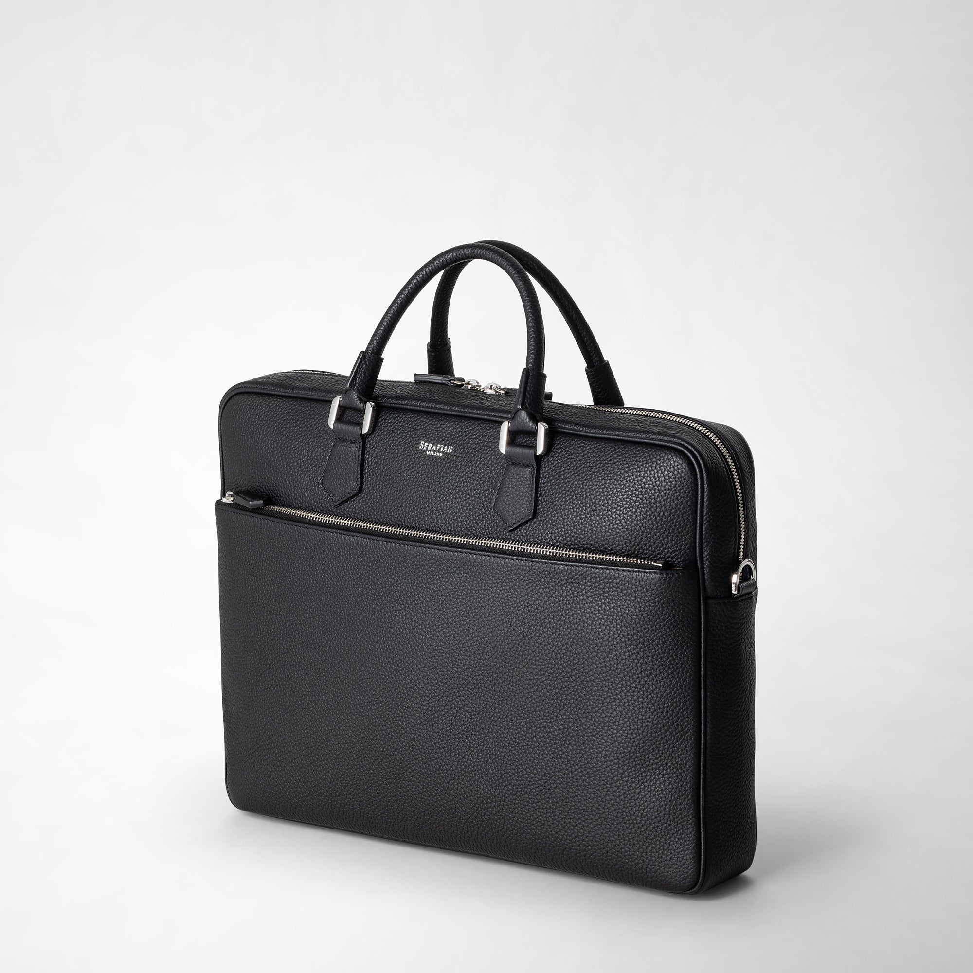 Slim briefcase in cachemire leather leather black – Serapian ...