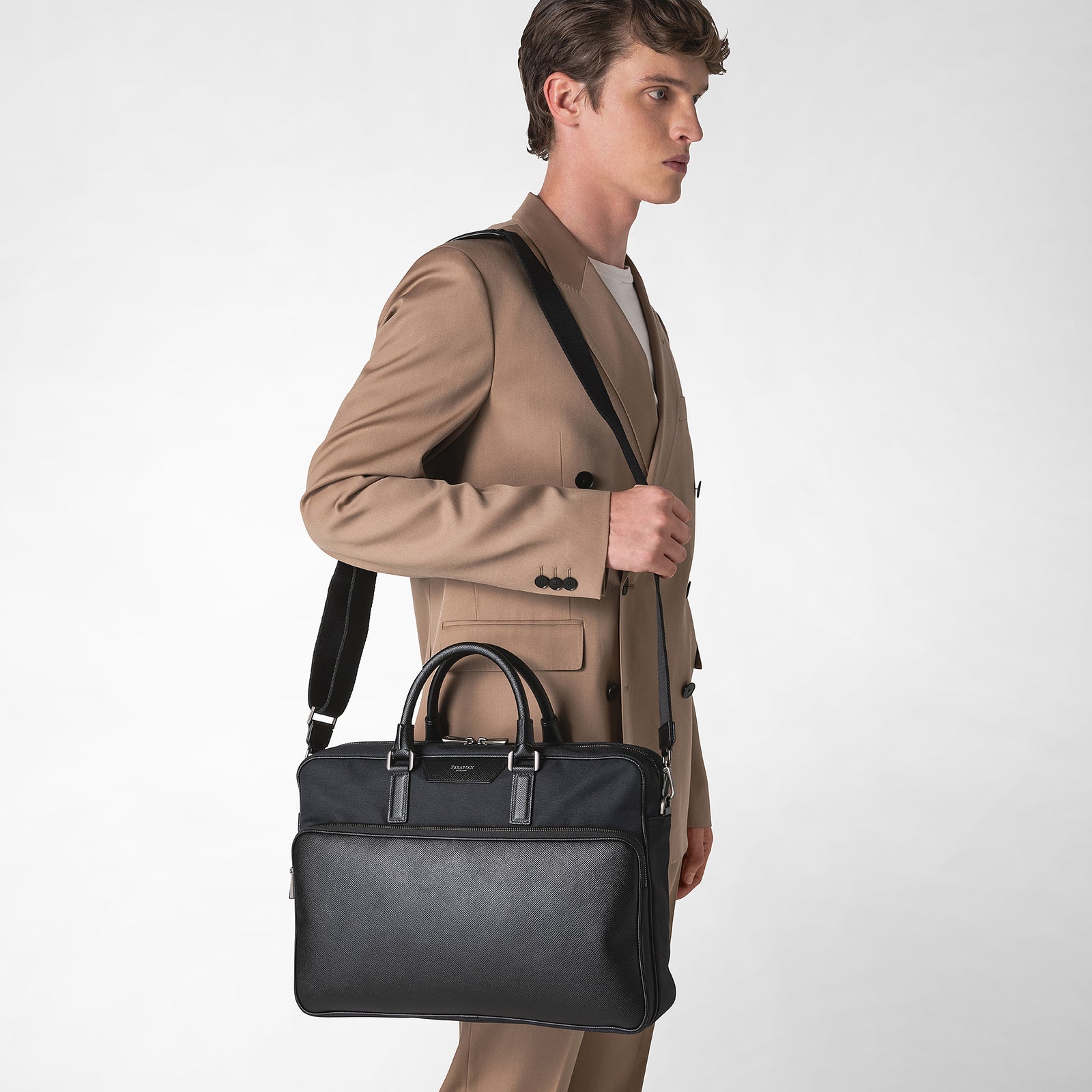 Briefcase recycled twill in evoluzione eclipse black – Serapian Boutique  Online