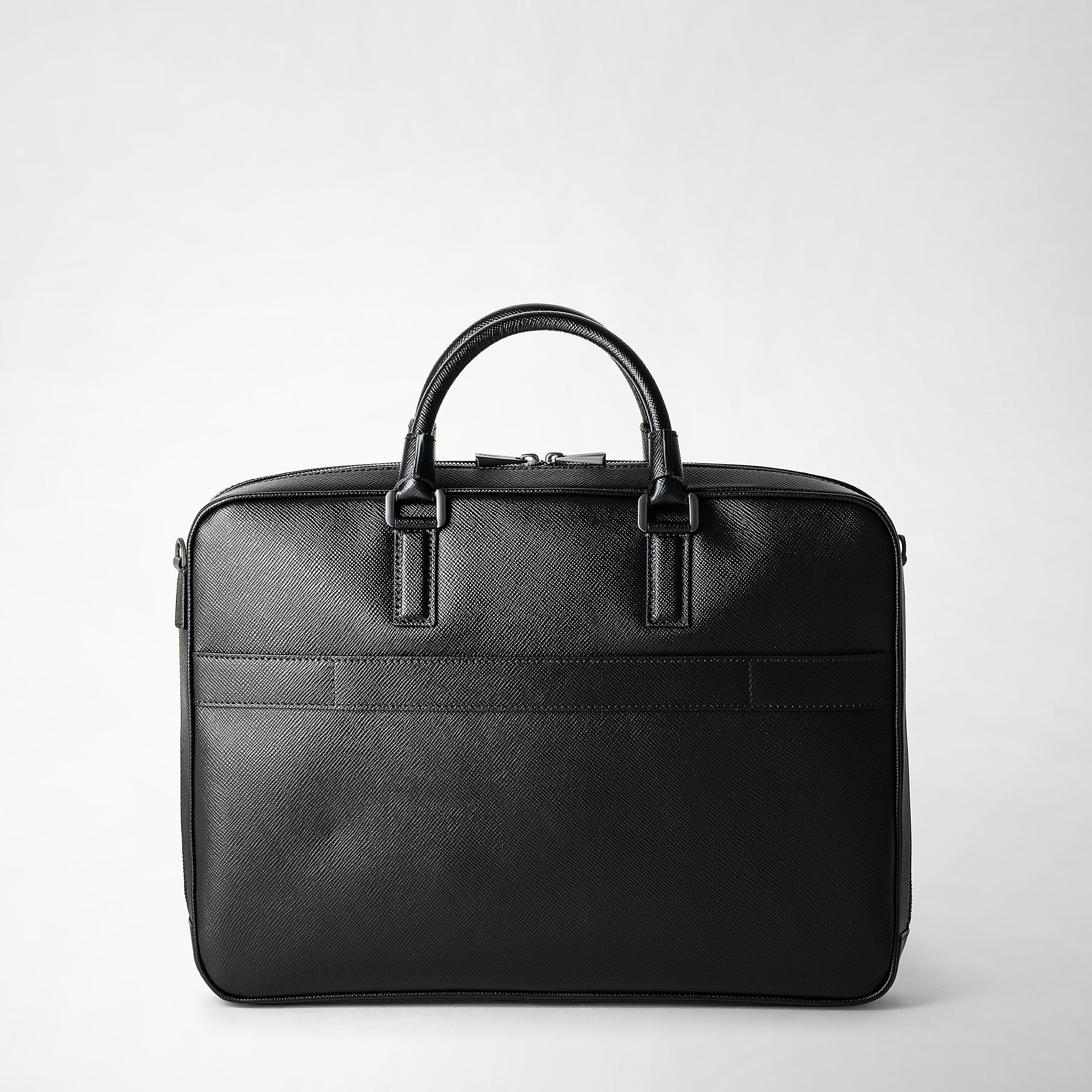 Slim briefcase in evoluzione leather eclipse black – Serapian