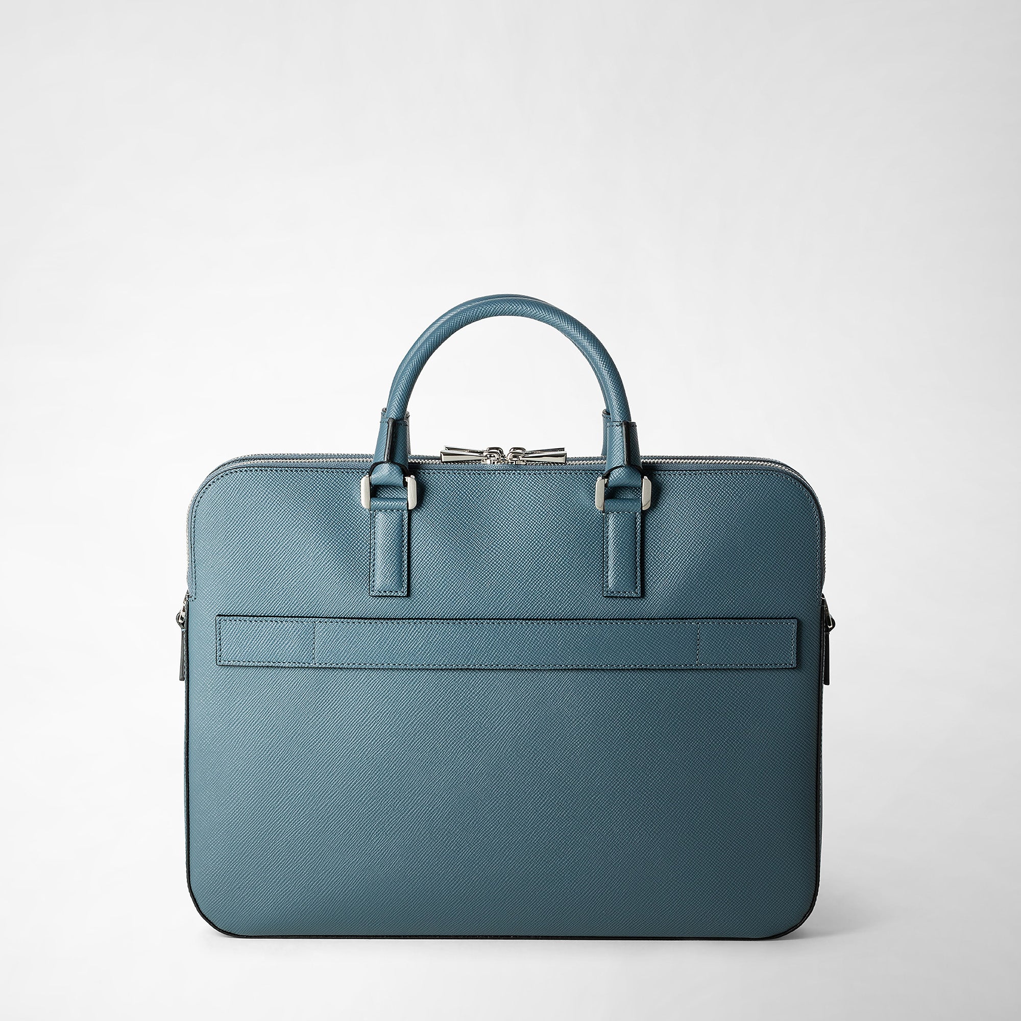 SLIM BRIEFCASE WITH DOUBLE ZIP IN EVOLUZIONE LEATHER 