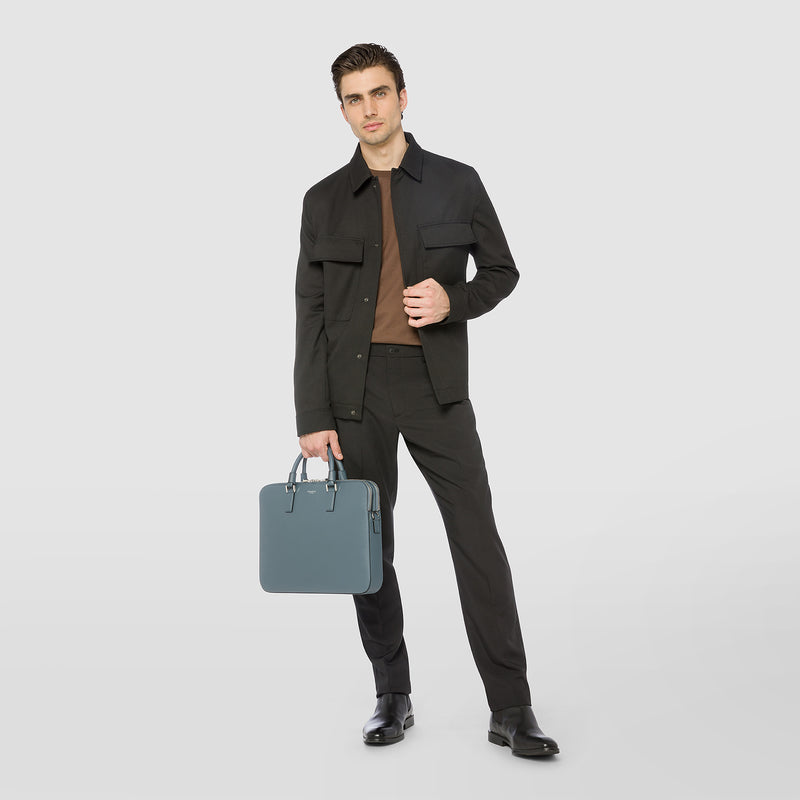 Serapian BORSA BUSINESS SLIM CON DOPPIA ZIP IN PELLE EVOLUZIONE