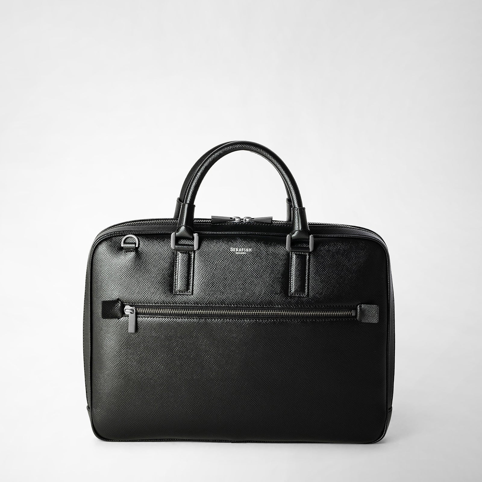 Extra slim briefcase in evoluzione leather eclipse black – Serapian  Boutique Online