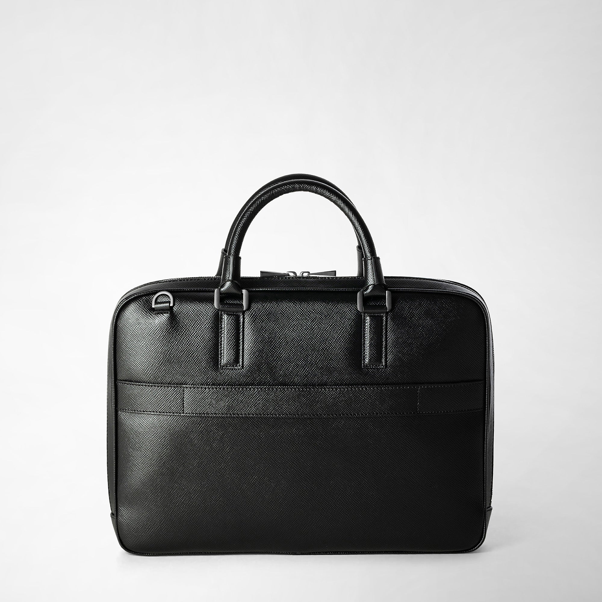 Extra slim briefcase in evoluzione leather eclipse black – Serapian 