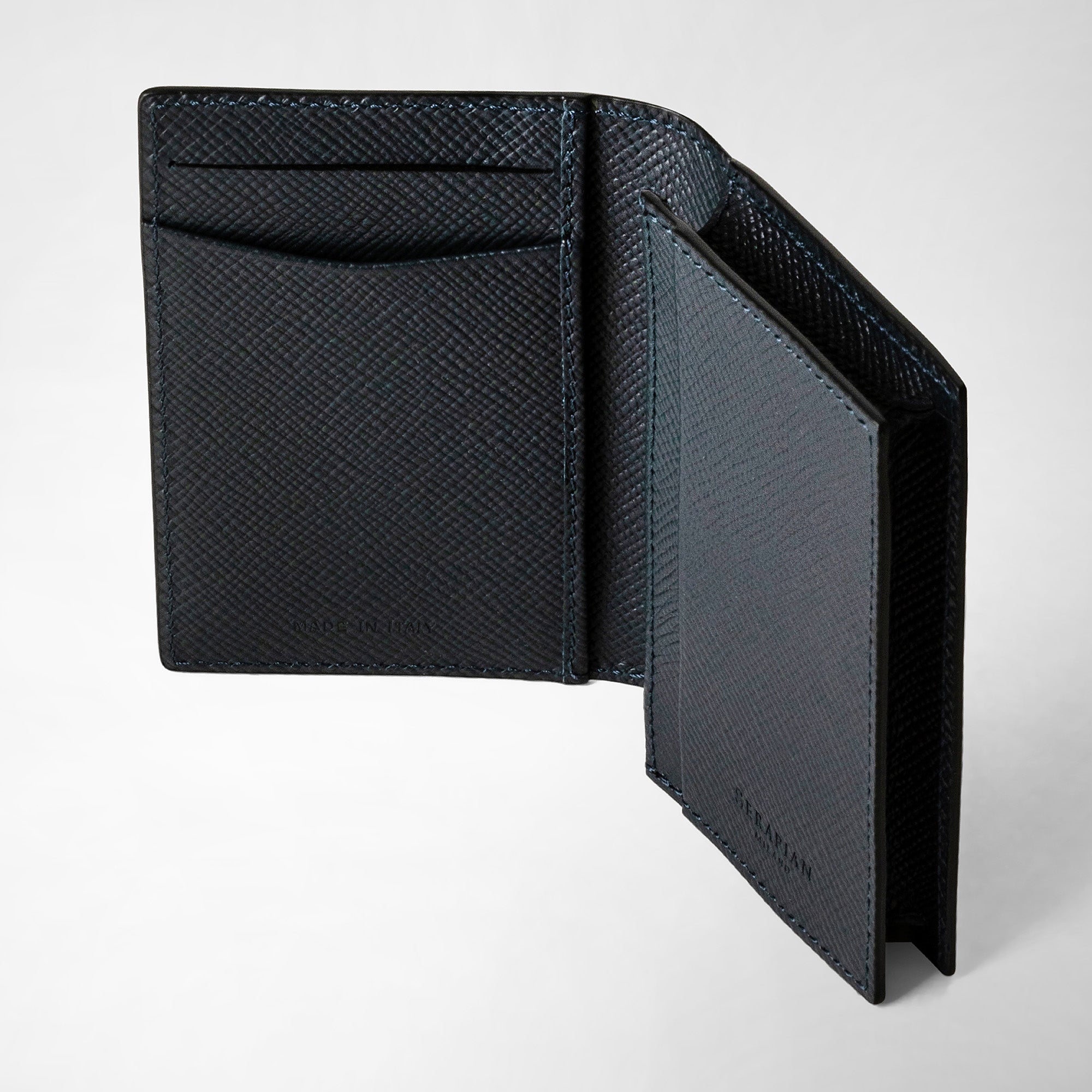 Business card case in evoluzione leather navy blue – Serapian 
