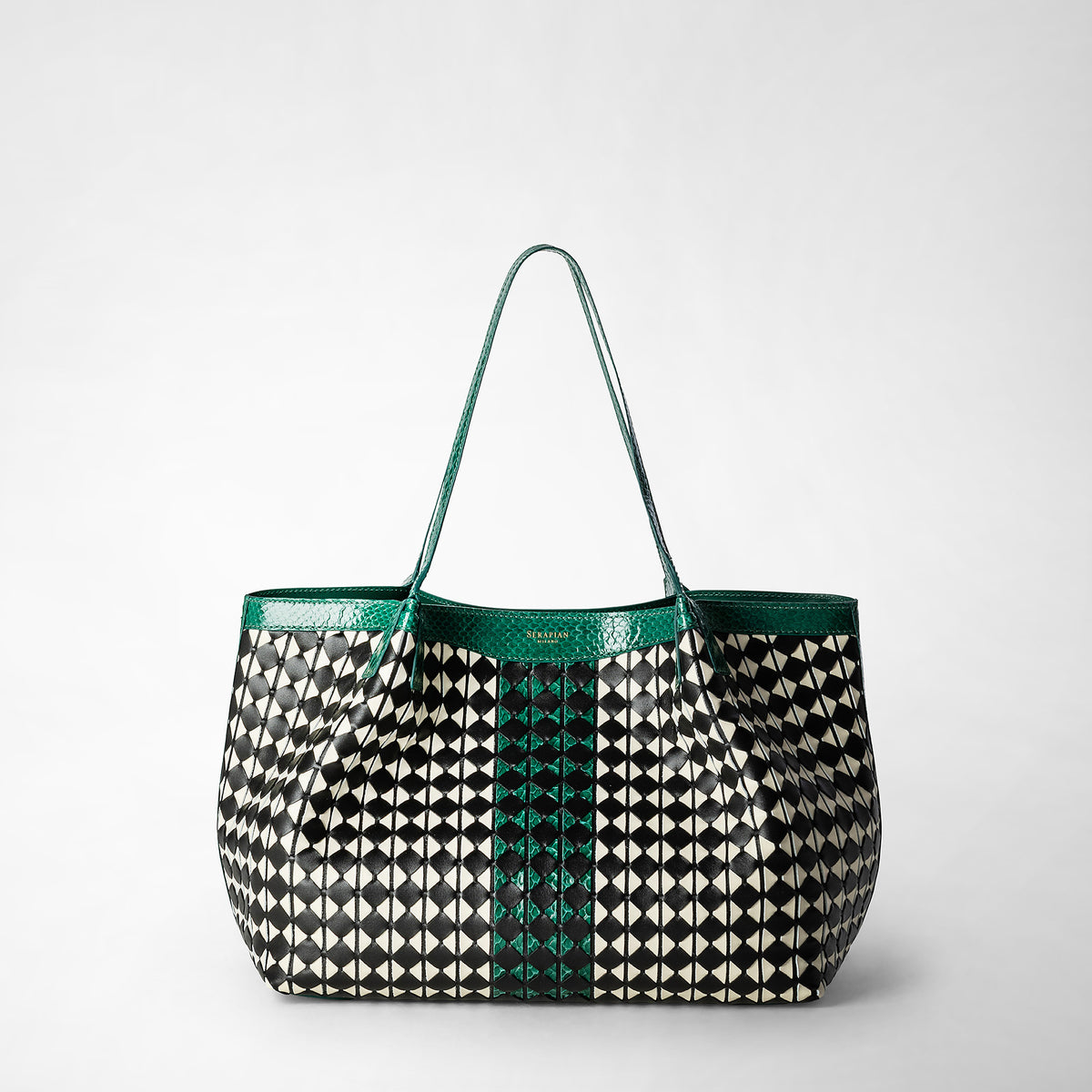 Small secret tote bag mosaico elaphe black- off white – Serapian Boutique  Online