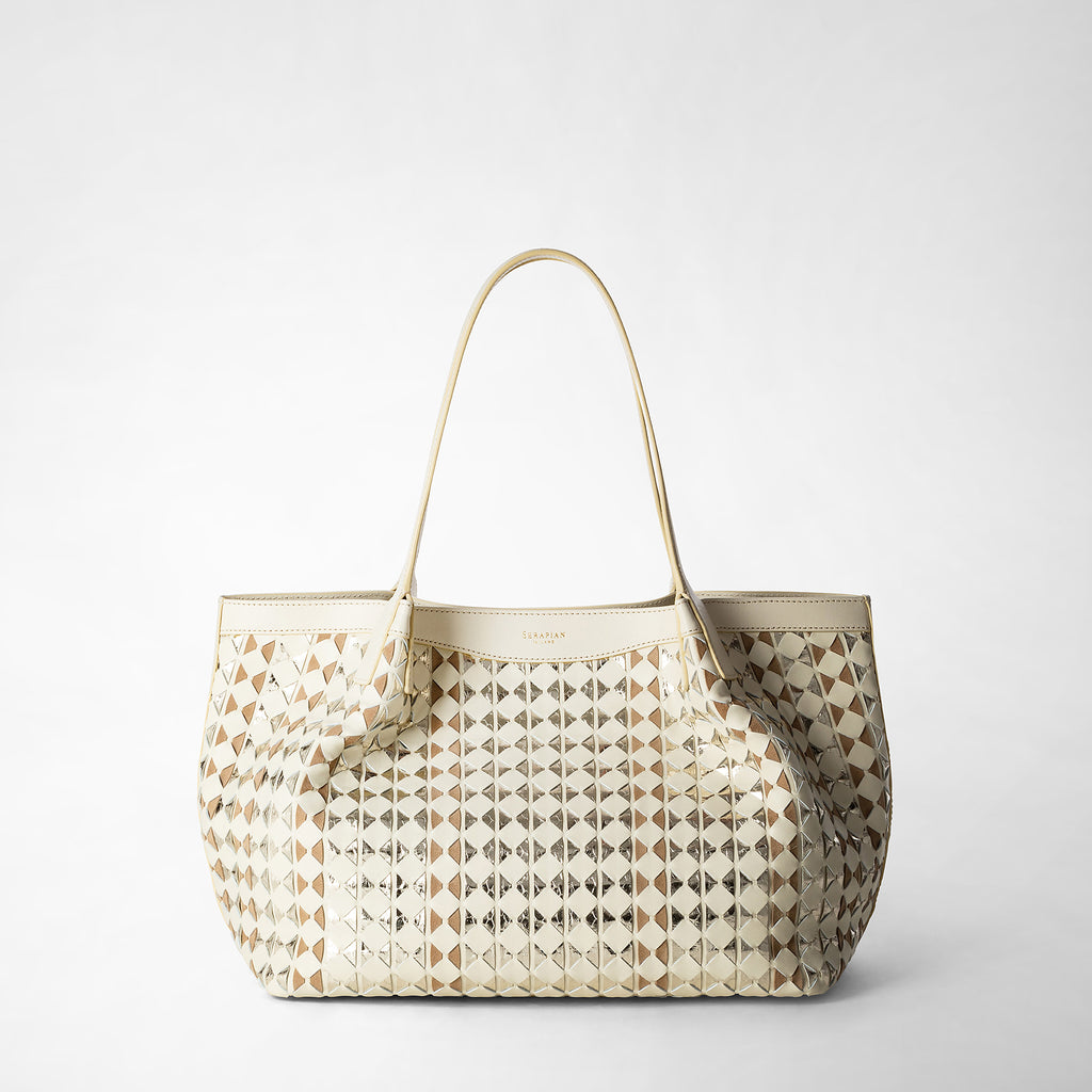 SMALL SECRET TOTE BAG IN MOSAICO AND ELAPHE