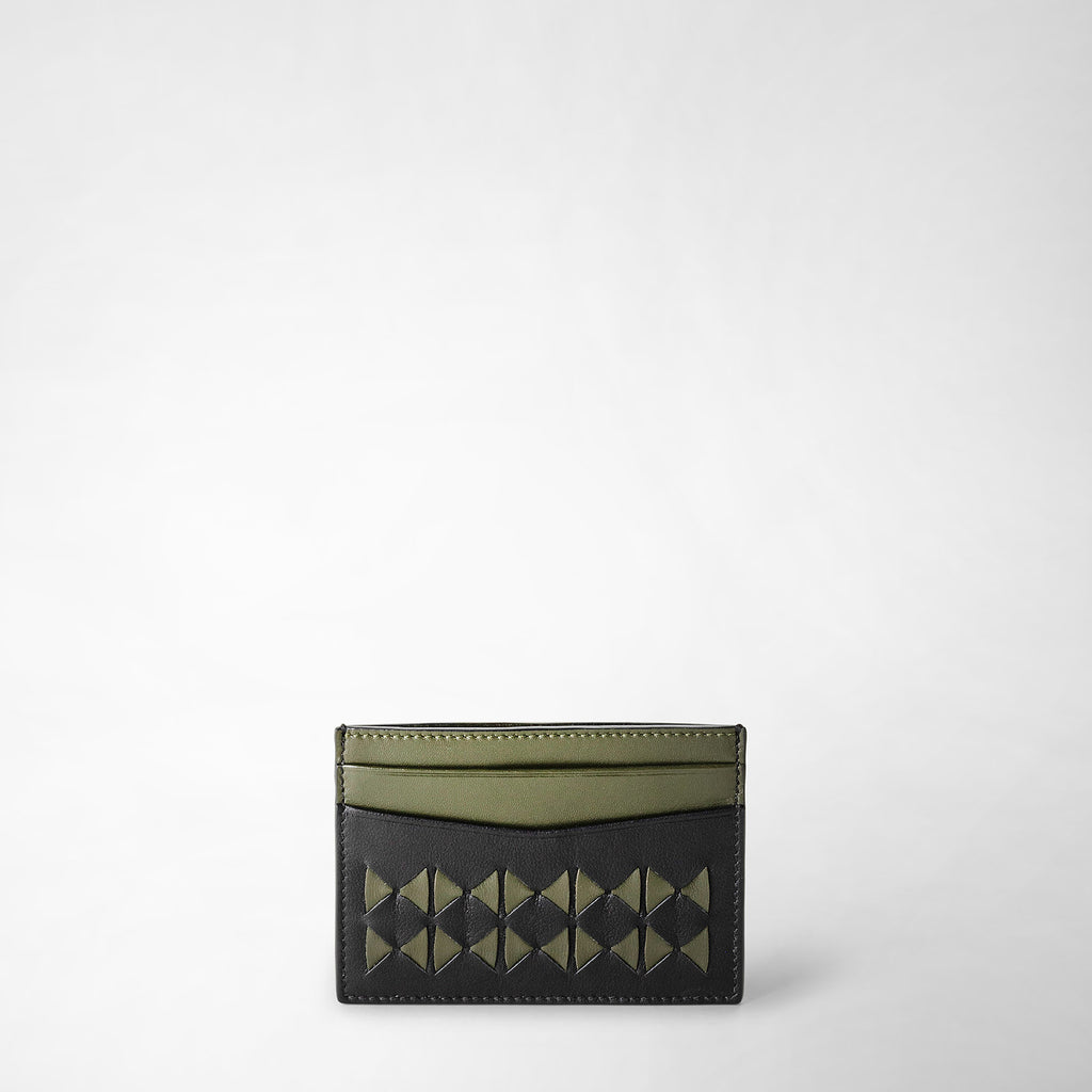 Serapian Mini Zip Wallet in Mosaico, Man, Eclipse Black/Moss Green