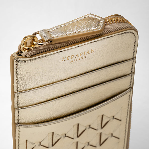 Zip card case in mosaico - light gold