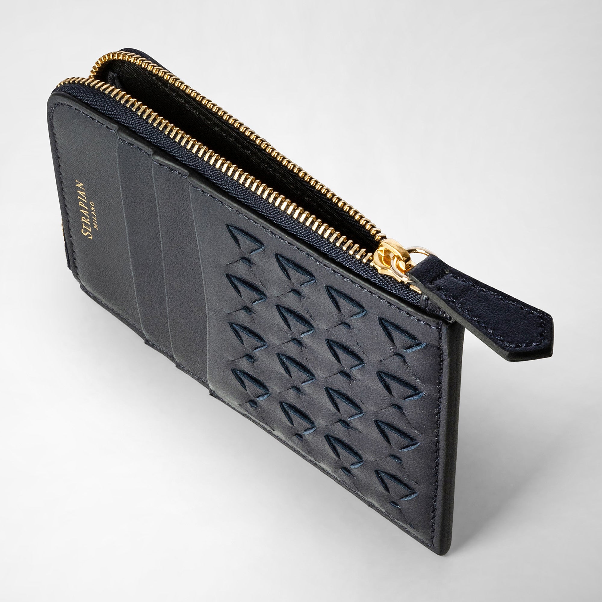 Zip card case in mosaico midnight blue – Serapian Boutique Online