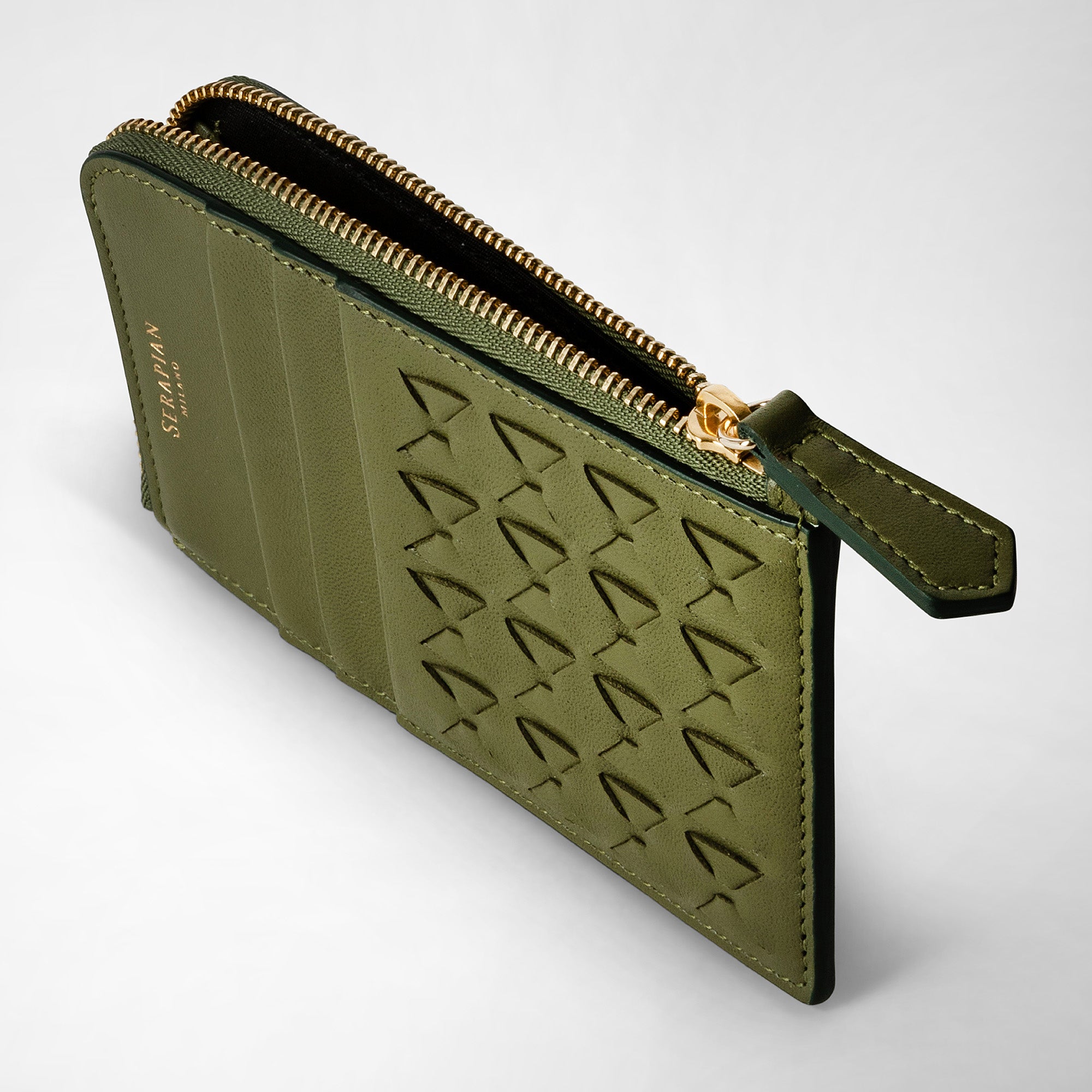 Bottega Veneta® Men's Intrecciato Zipped Card Case in Dark Green