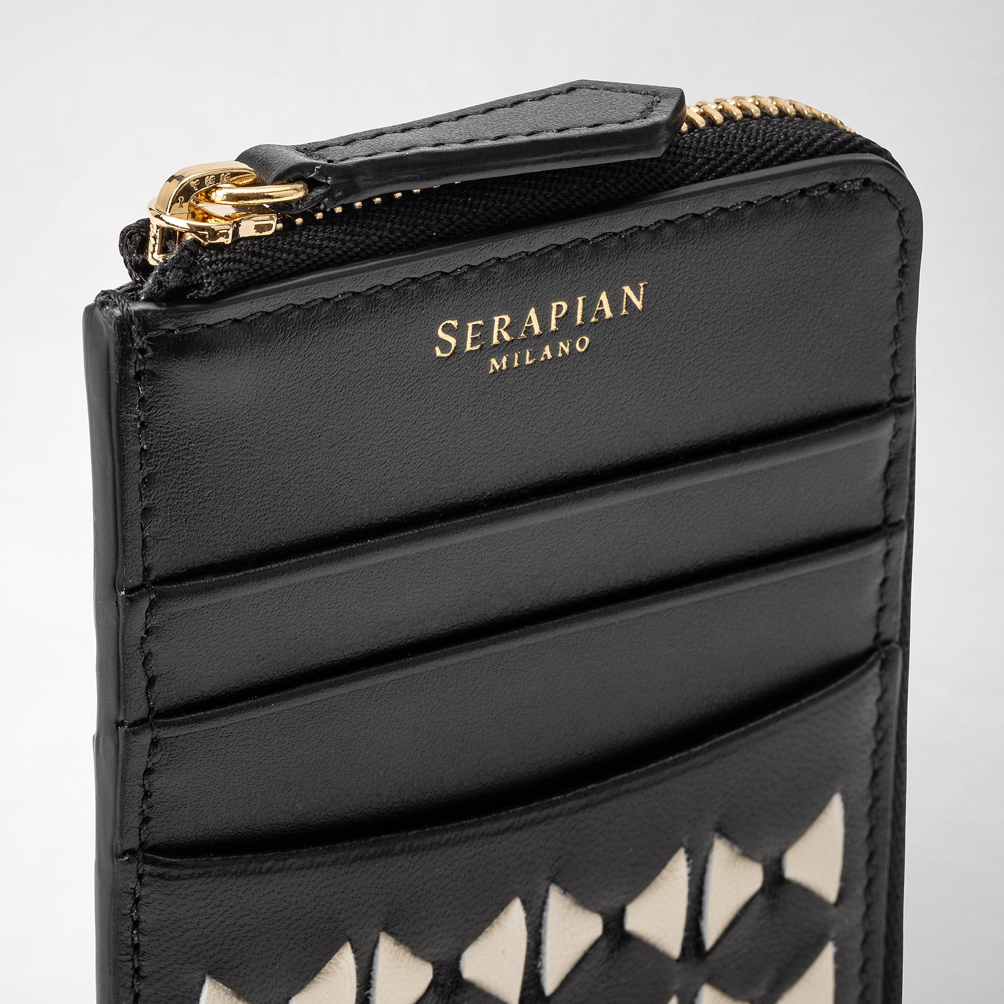 Zip card case in mosaico black off-white – Serapian Boutique Online