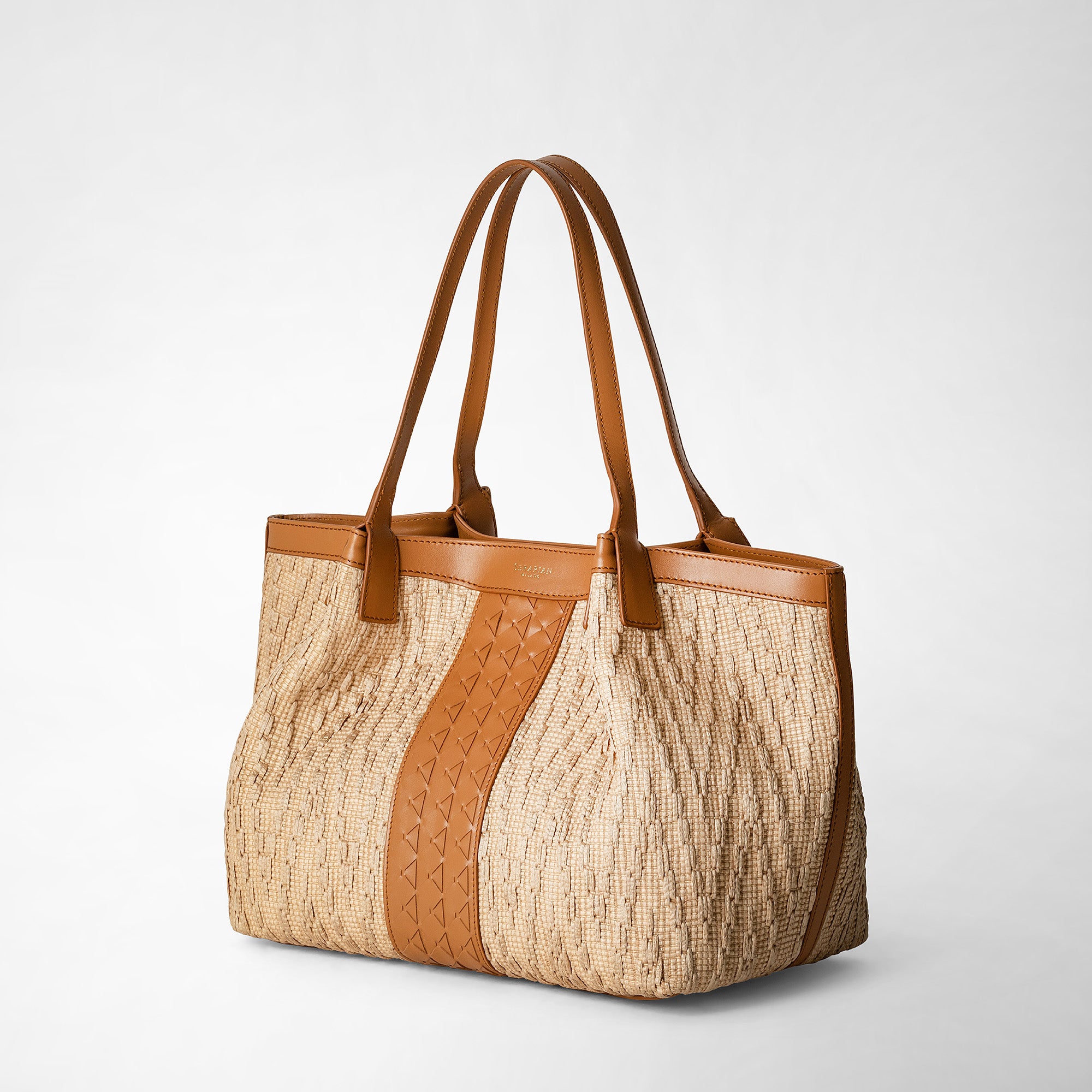 SMALL SECRET TOTE BAG IN RAFFIA AND SETA LEATHER – Serapian