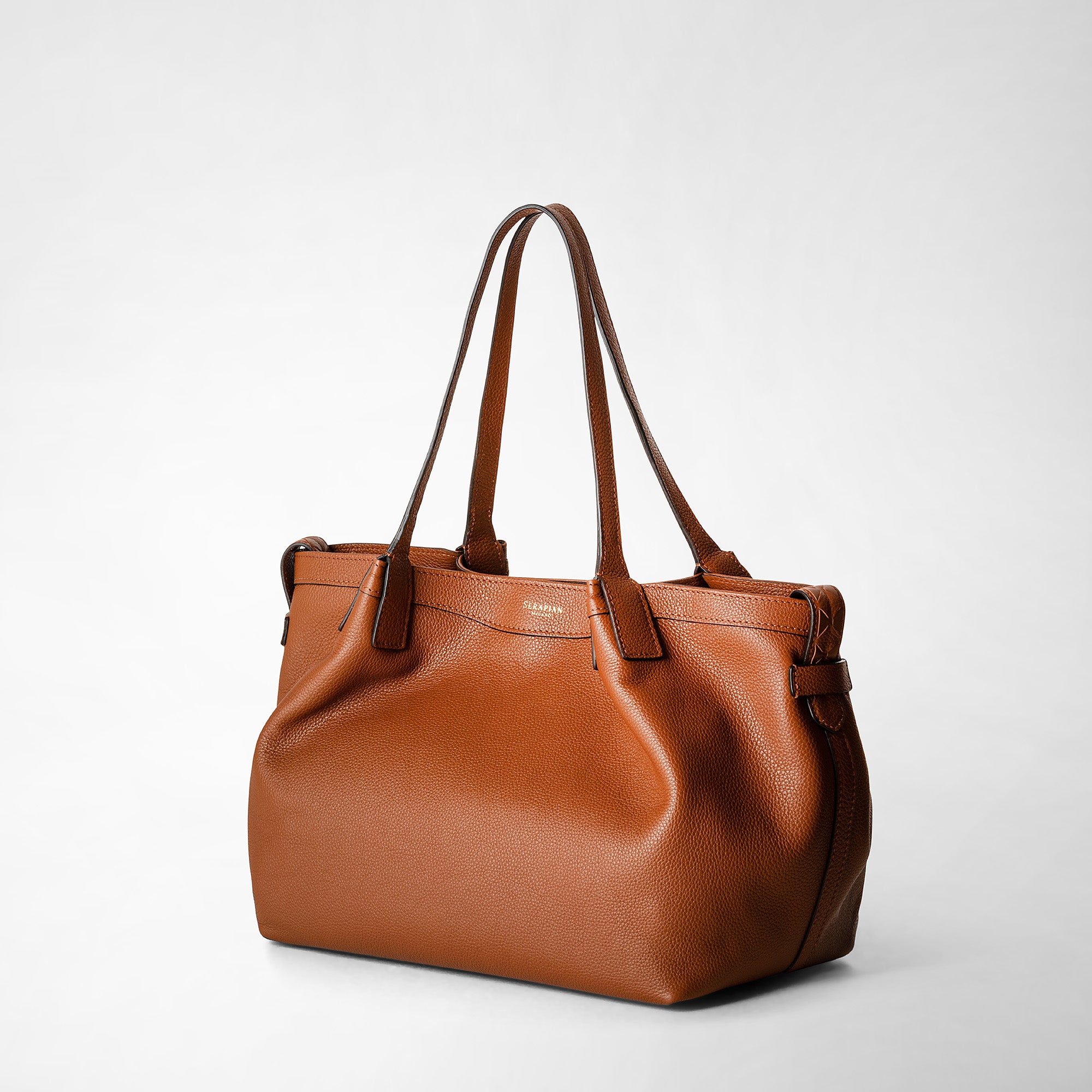 Small secret tote bag in rugiada leather cuoio – Serapian Boutique ...
