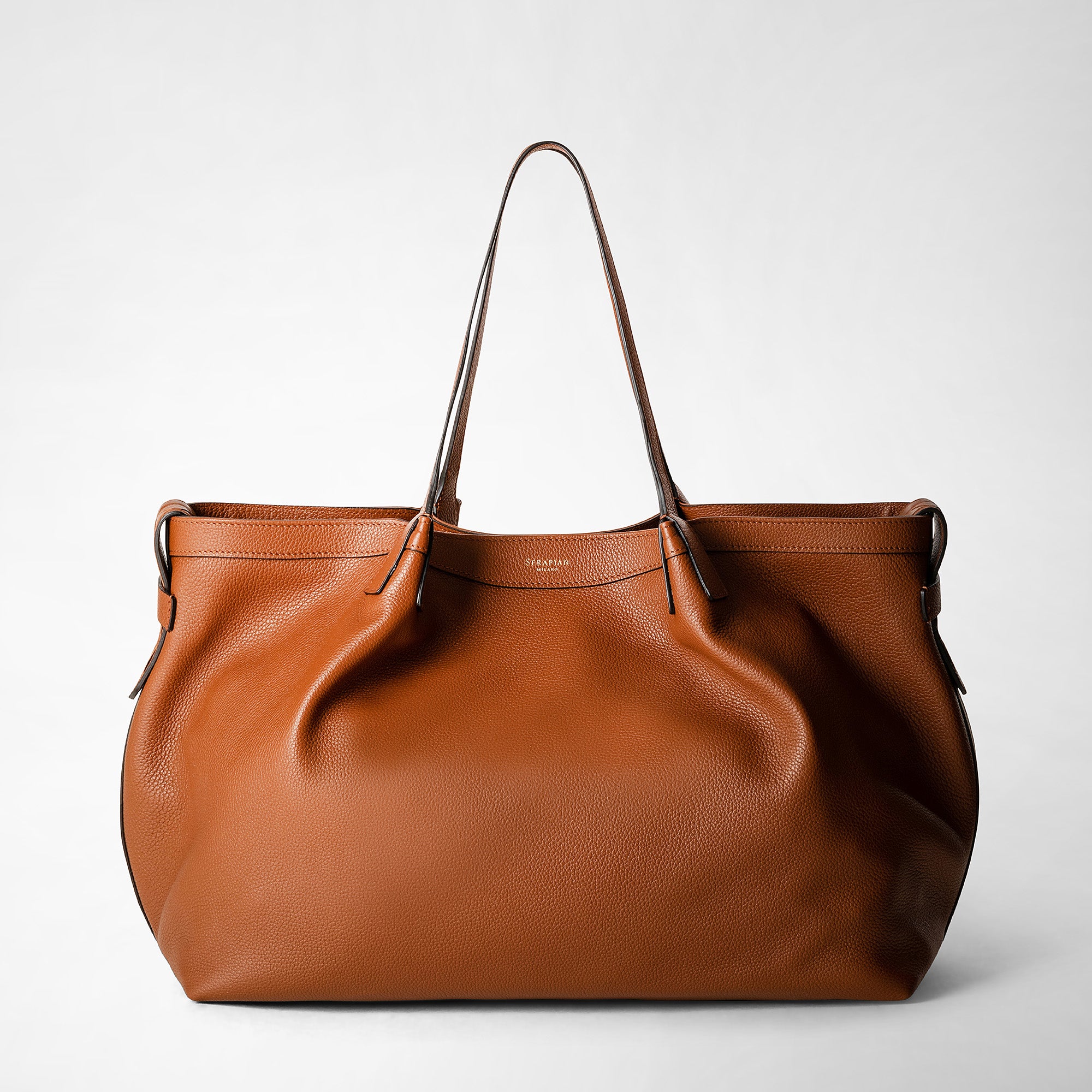 Secret tote bag in rugiada leather cuoio – Serapian Boutique Online