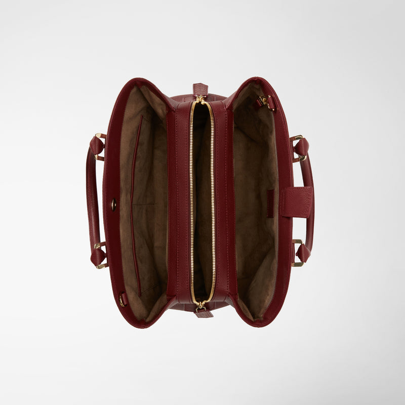 Serapian Secret Tote Bag in Rugiada Leather, Woman, Burgundy