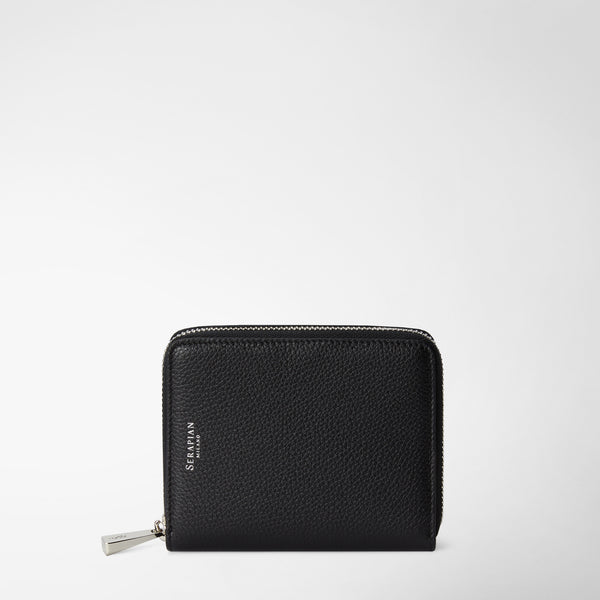 Mini zip around wallet in rugiada leather black – Serapian 