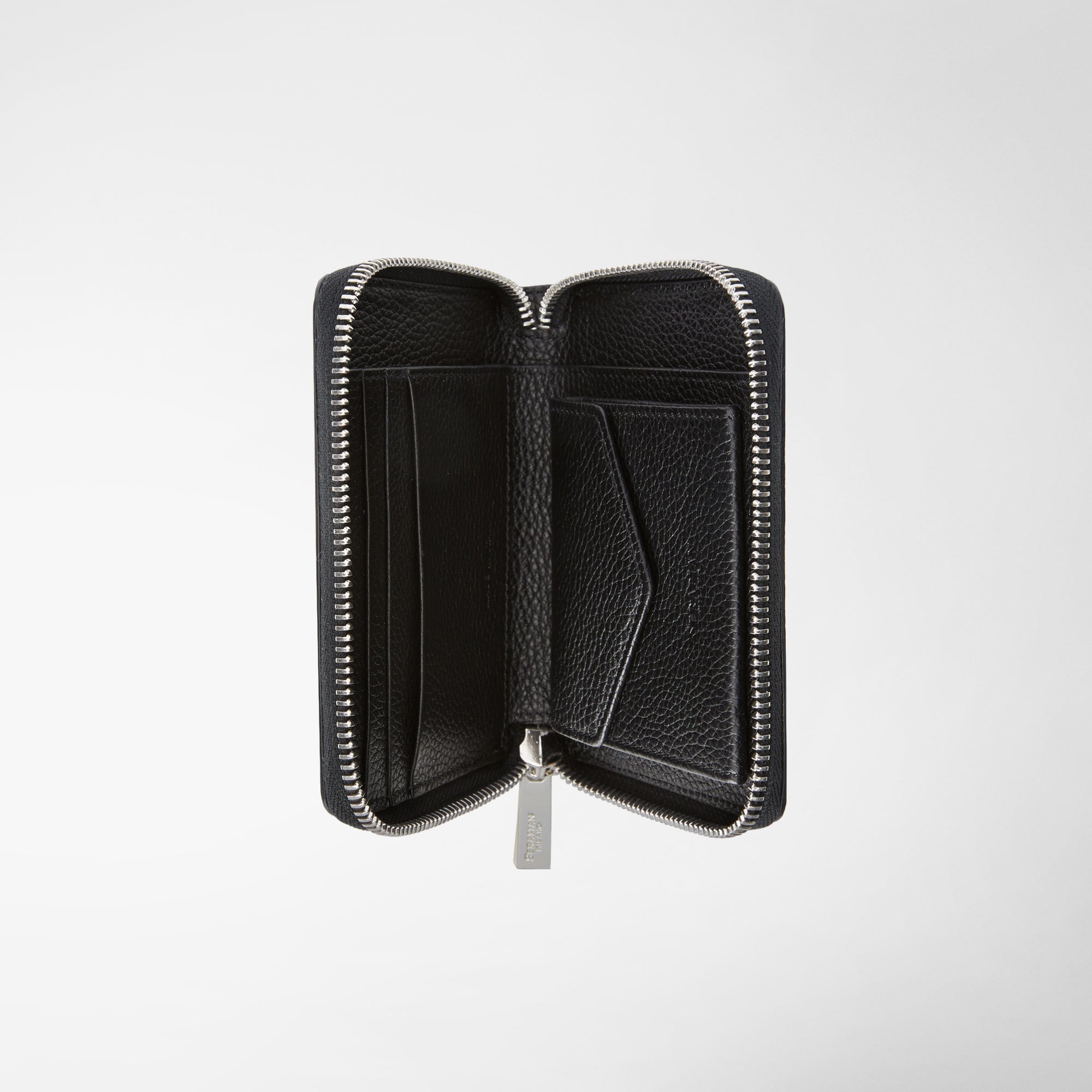 Mini zip around wallet in rugiada leather black – Serapian 