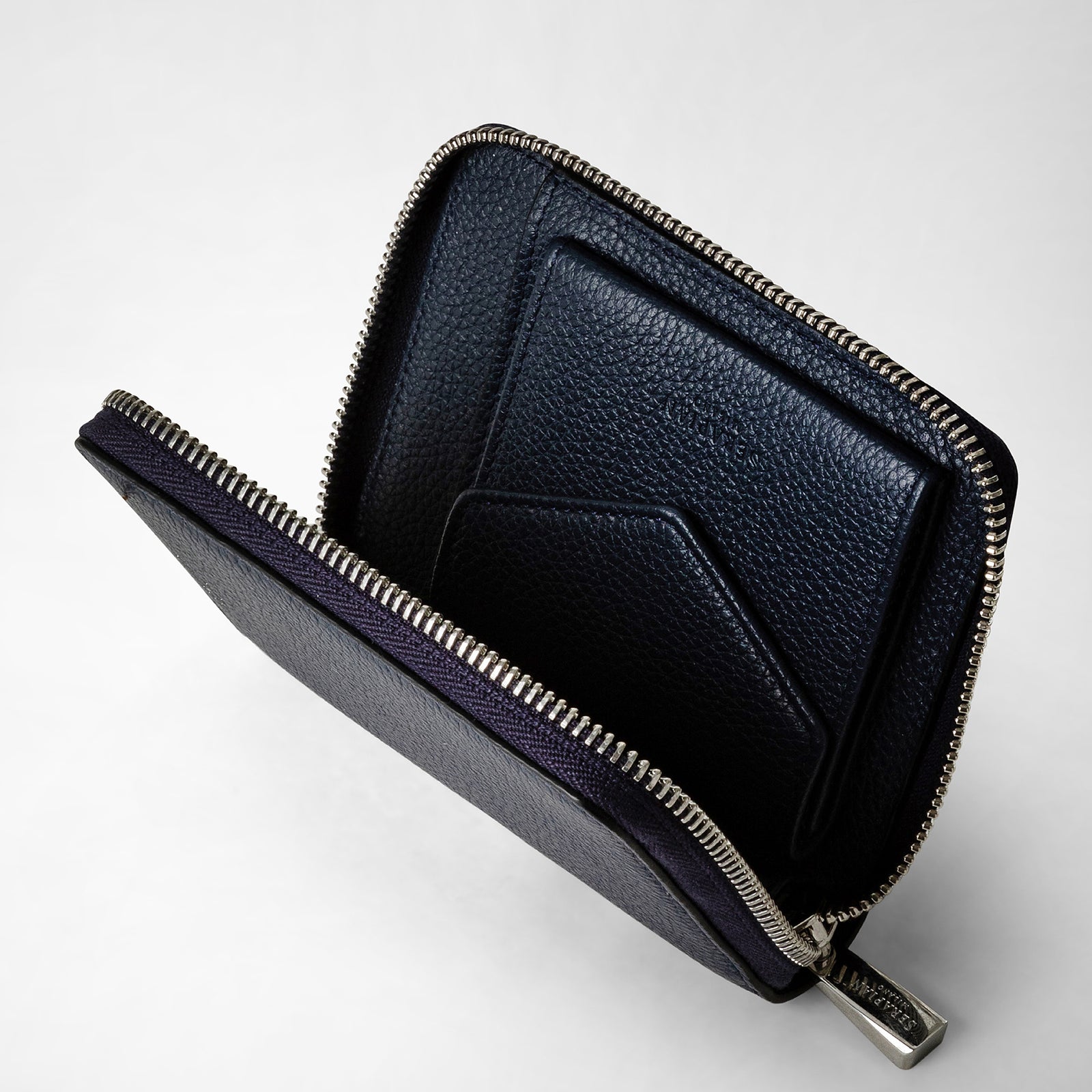 Mini zip around wallet in rugiada leather navy blue – Serapian Boutique  Online