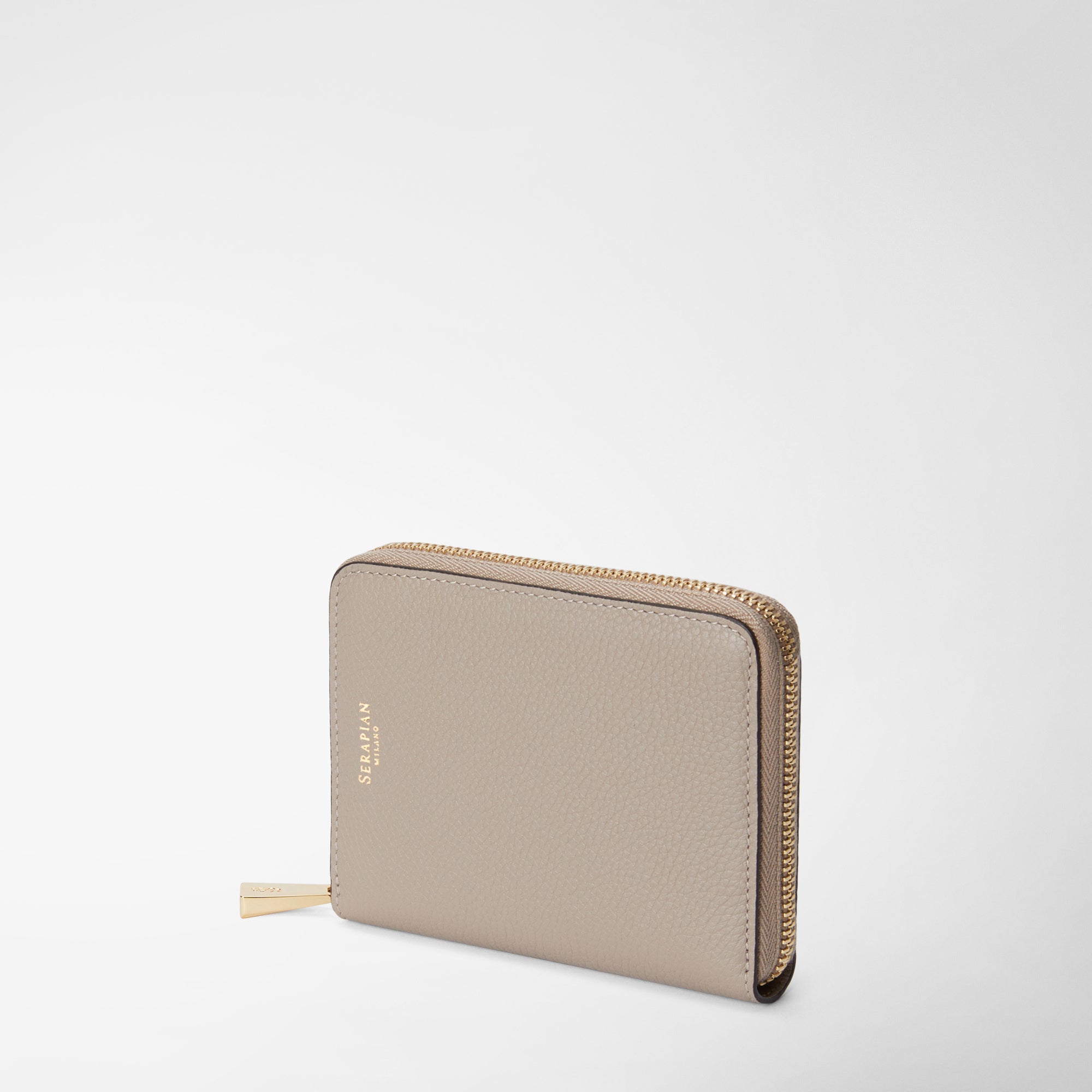 COMPACT ZIPPED WALLET IN GRAINED CALFSKIN - NUDE