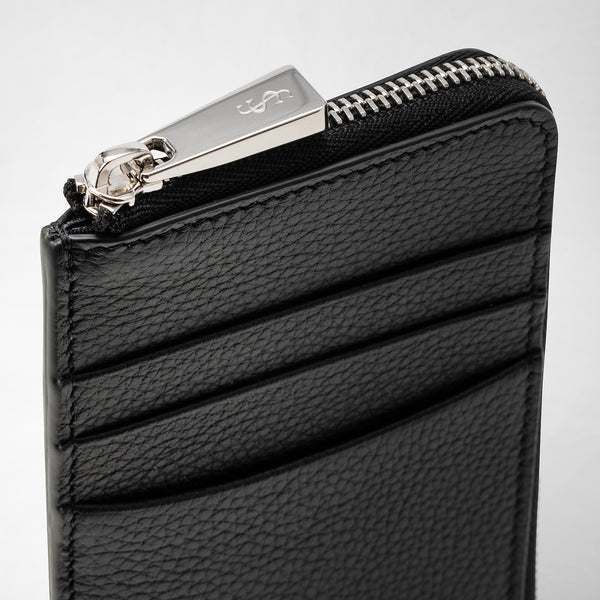 Zip card case in rugiada leather - black