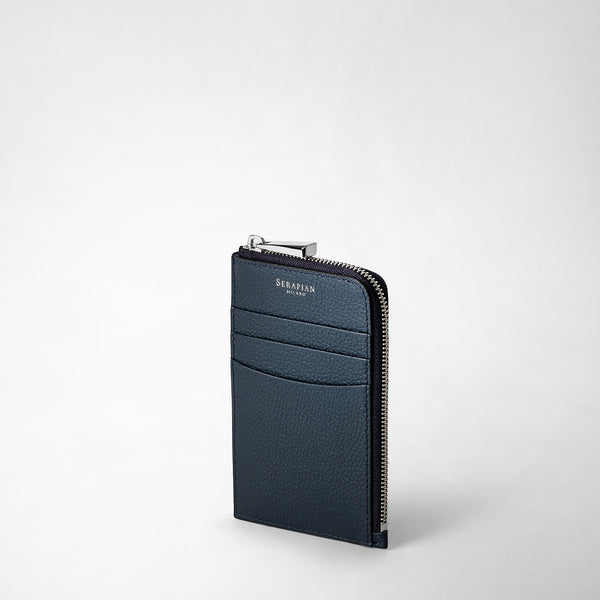 Zip card case in rugiada leather - navy blue