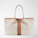 Secret tote bag in shearling - off white/caramel