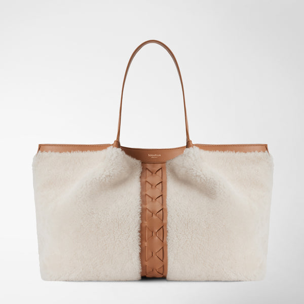 Tragetasche secret aus shearling - off white/caramel