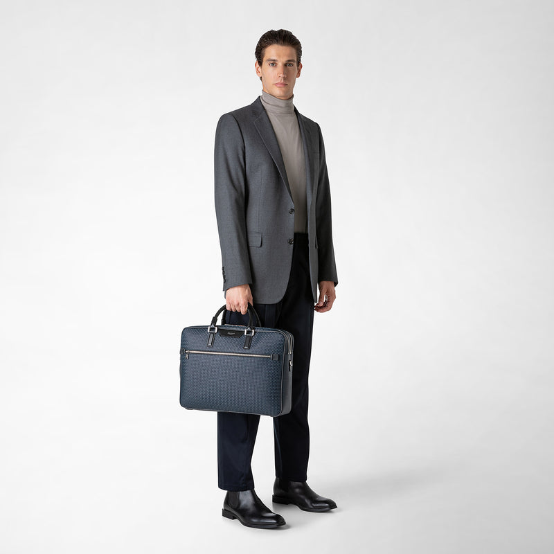 Double gusset briefcase in stepan ocean blue-black – Serapian Boutique ...
