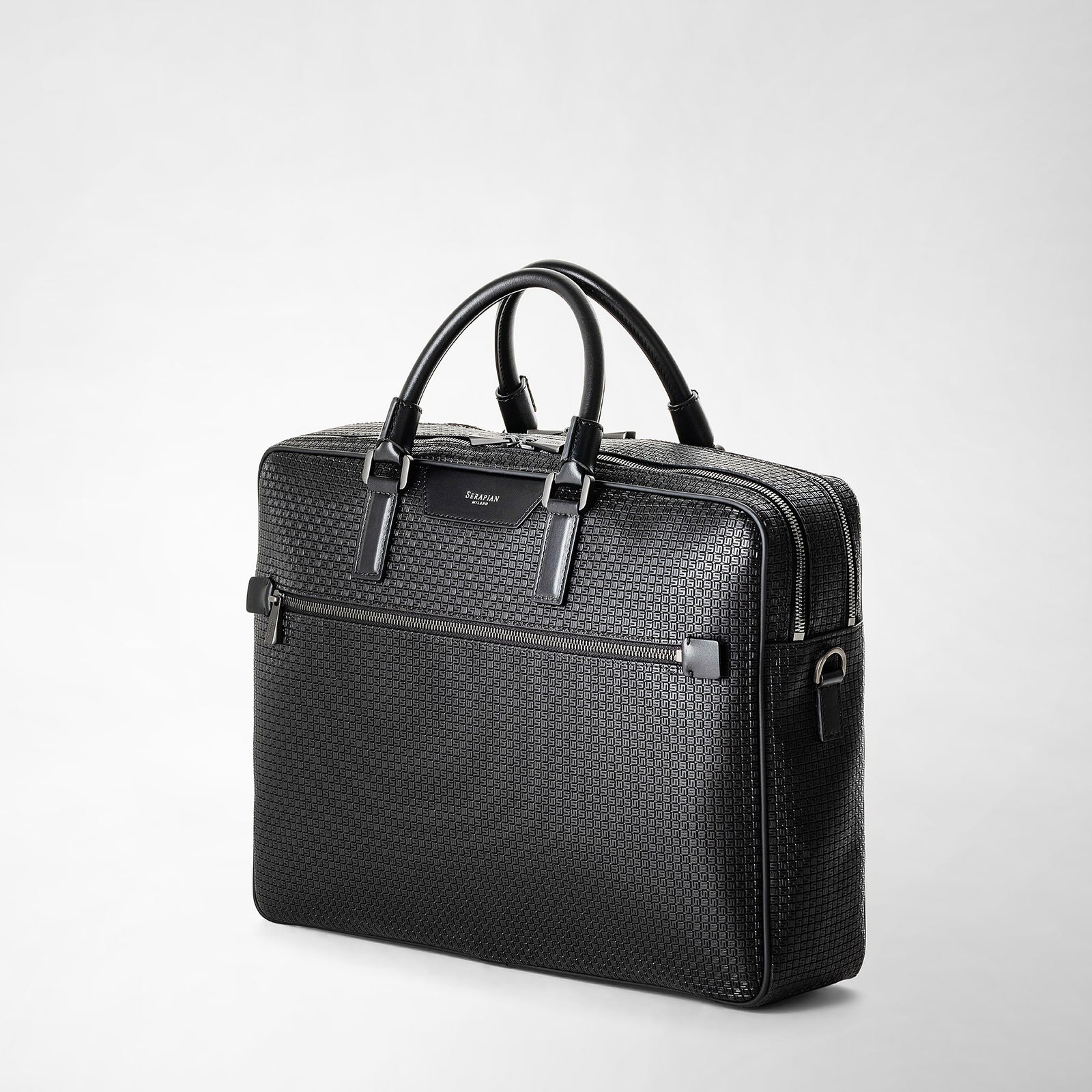 Double gusset briefcase in stepan black eclipse-black – Serapian Boutique  Online