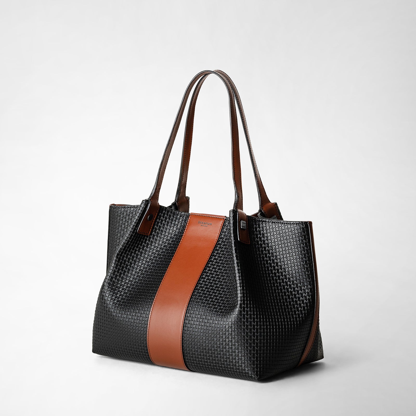 Small secret tote bag in stepan 72 black cuoio – Serapian Boutique Online