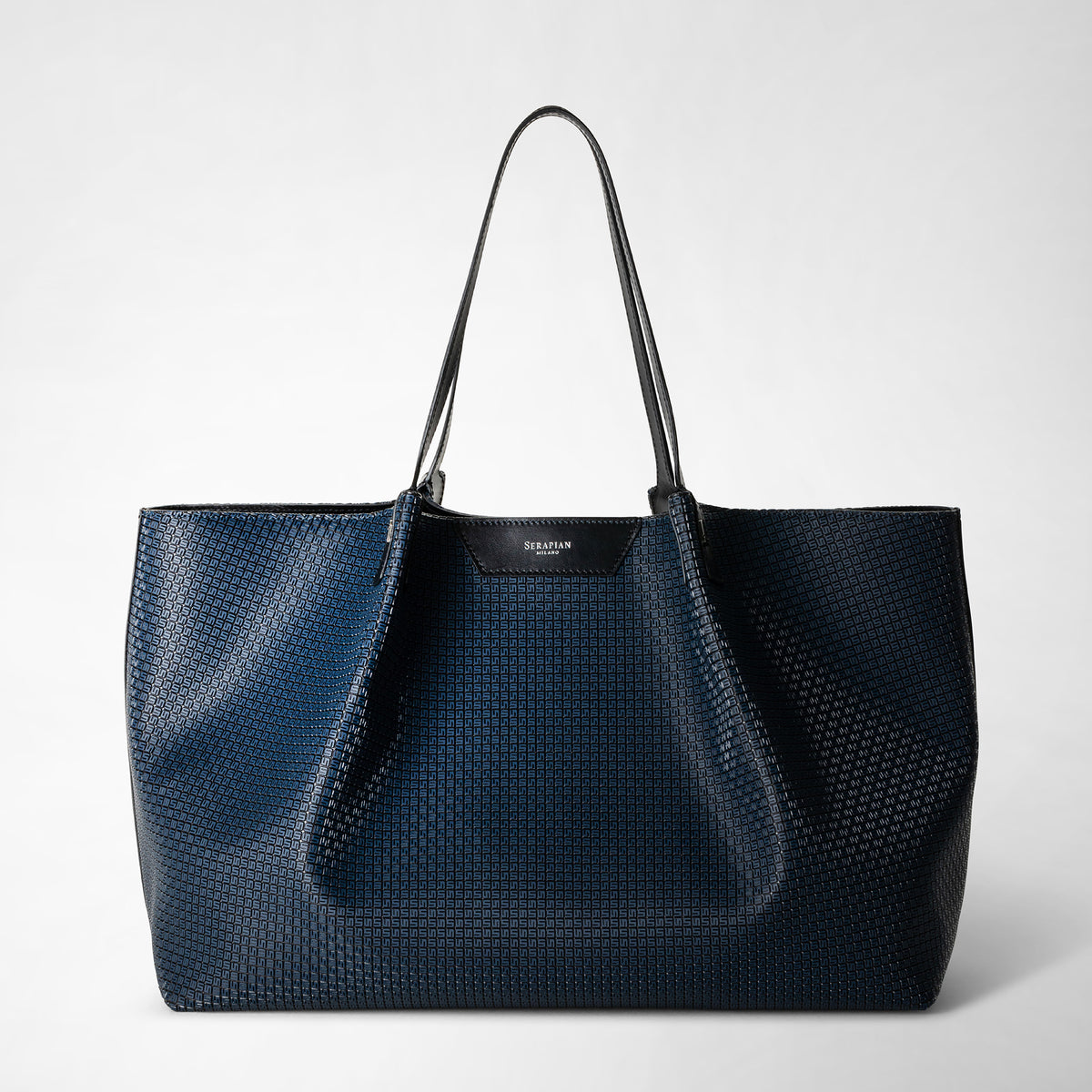 Vertical secret tote bag in stepan ocean blue black – Serapian Boutique  Online