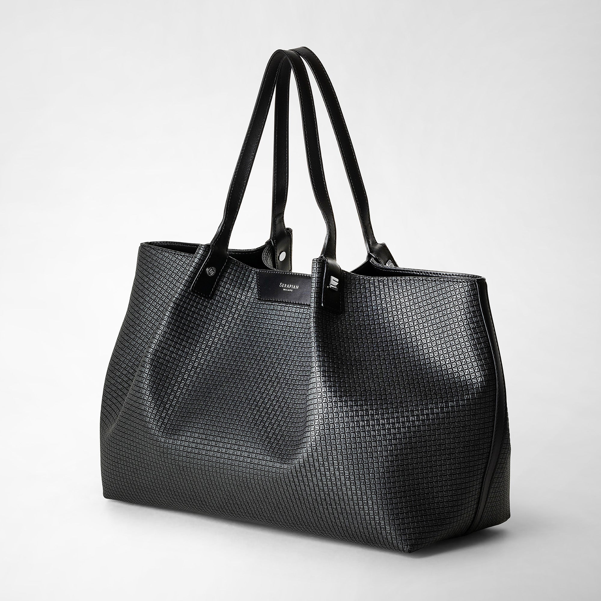 Secret tote bag in stepan asphalt gray and black – Serapian 