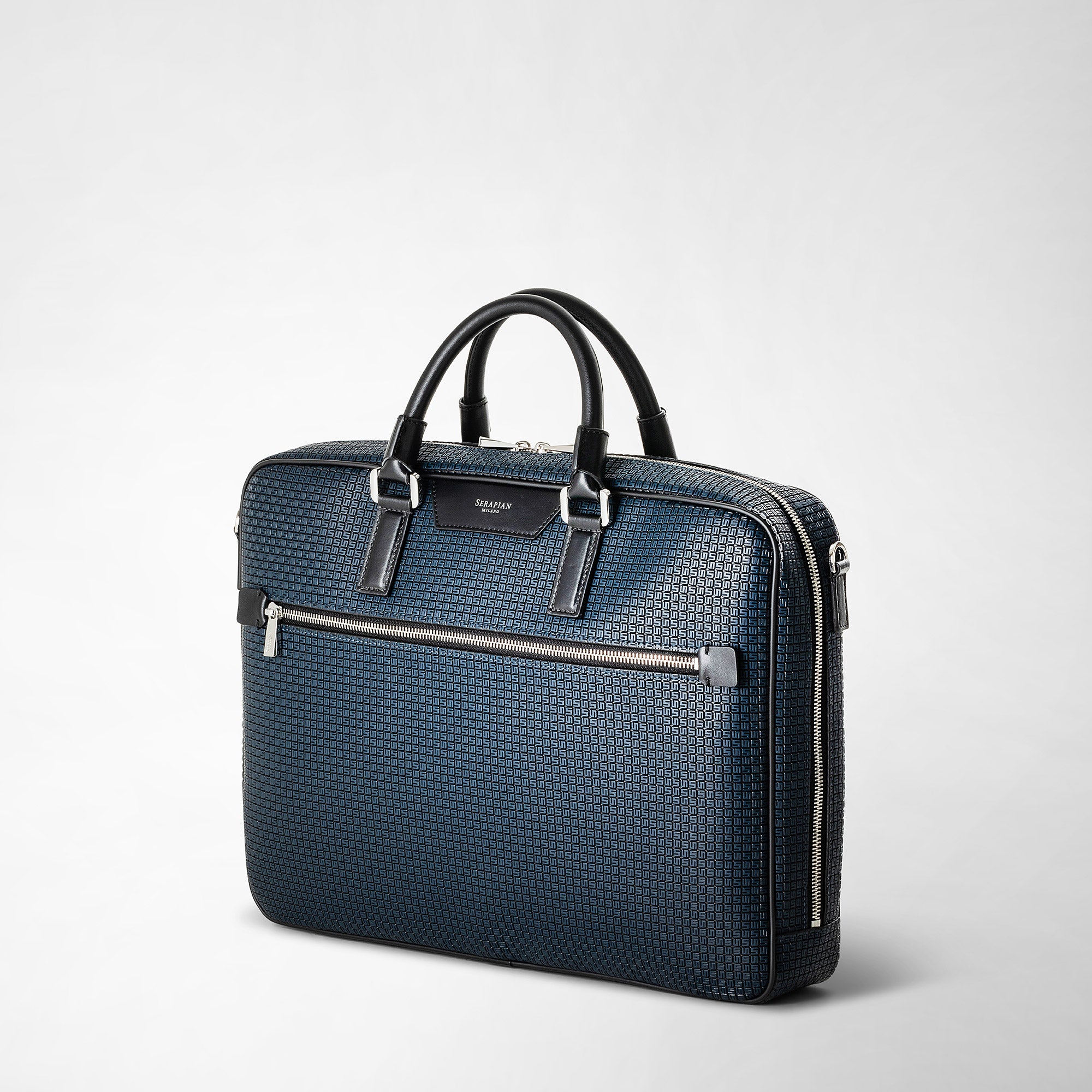 Slim briefcase in stepan ocean blue-black – Serapian Boutique Online