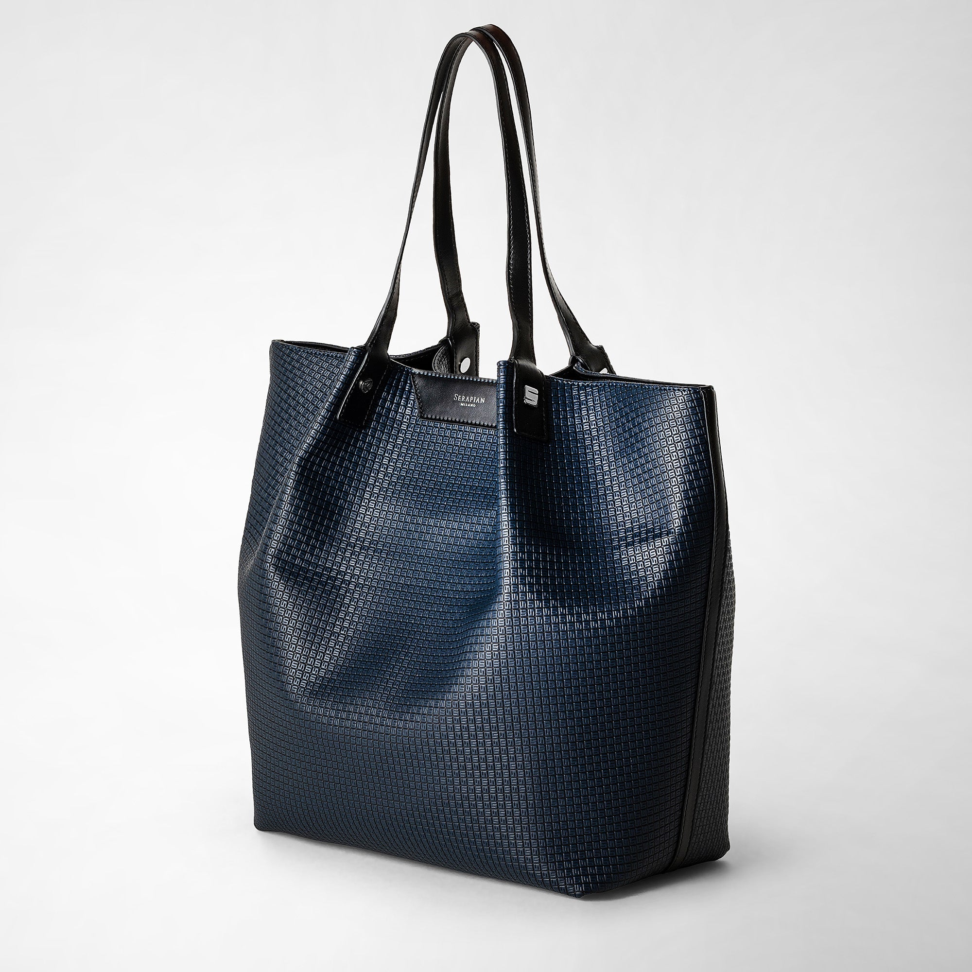 Vertical secret tote bag in stepan ocean blue black – Serapian Boutique  Online