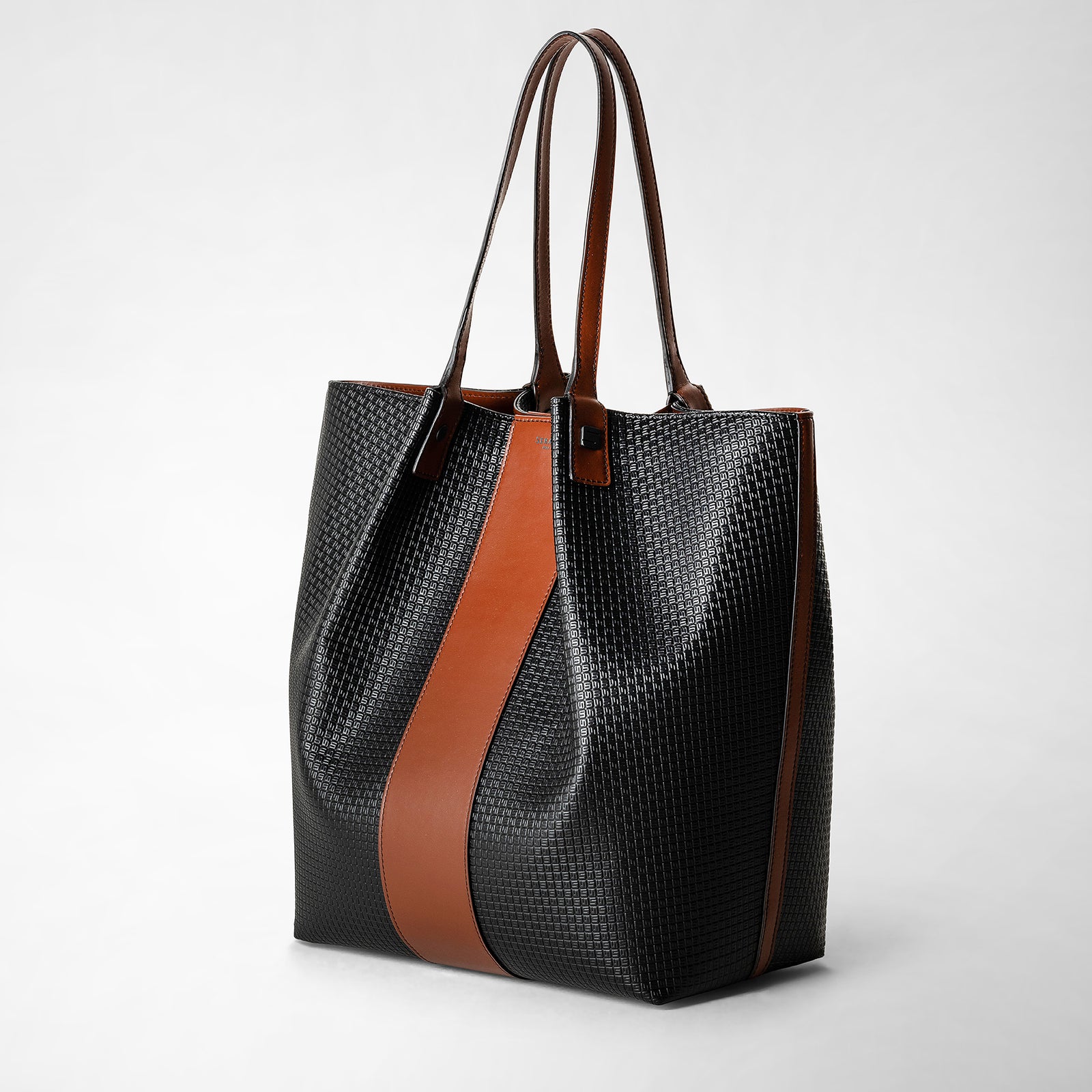 Vertical secret tote bag in stepan 72 black and cuoio – Serapian Boutique  Online