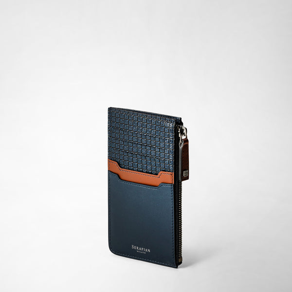 Zip card case in stepan 72 - ocean blue/navy/cuoio