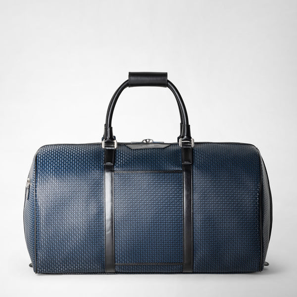Double gusset briefcase in stepan ocean blue-black – Serapian 